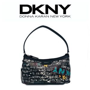 DKNY Carlita EW Baguette Black & Graffiti Print Faux Leather Bag